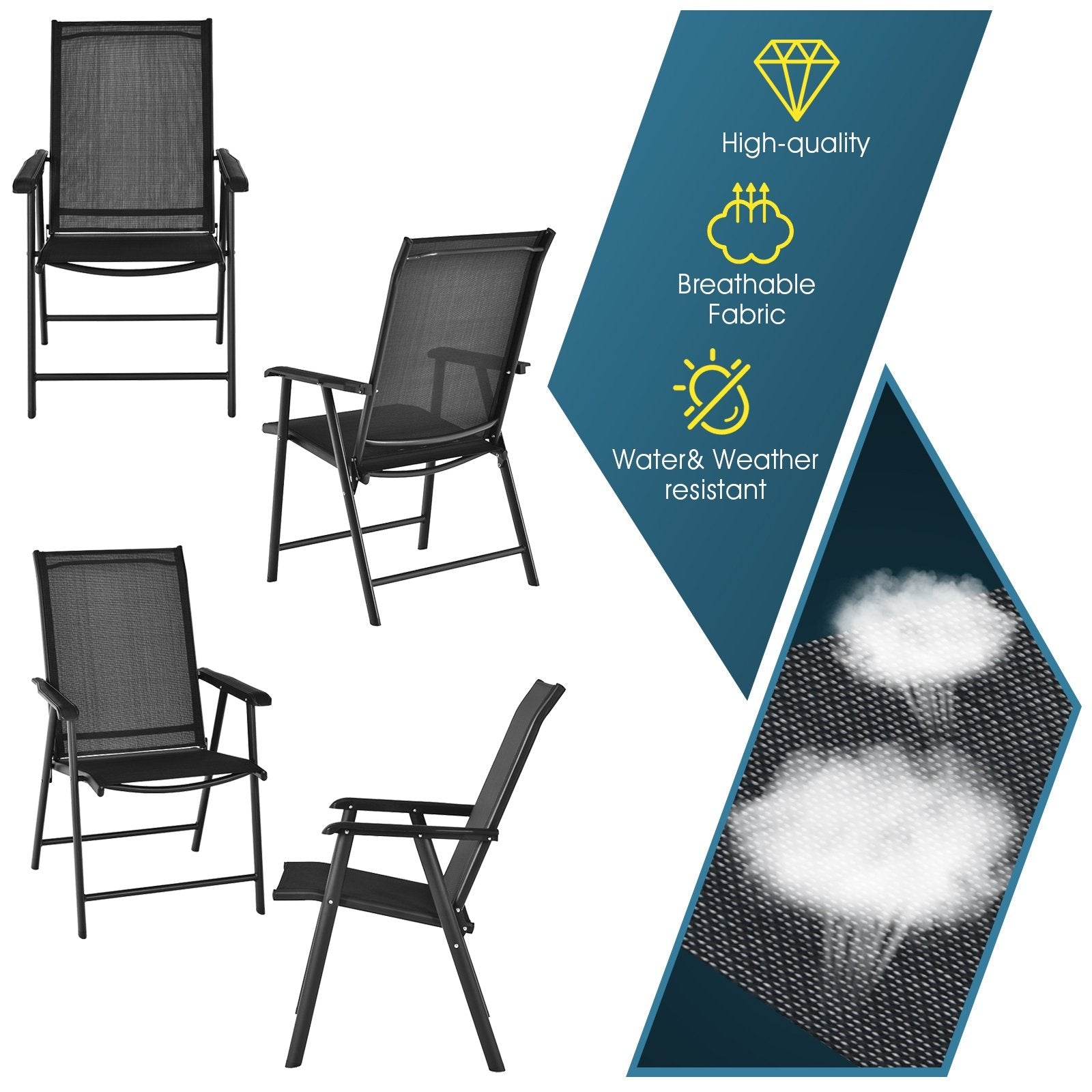 4-Pack Patio Folding Chairs Portable for Outdoor Camping, Black Patio Dining Chairs   at Gallery Canada