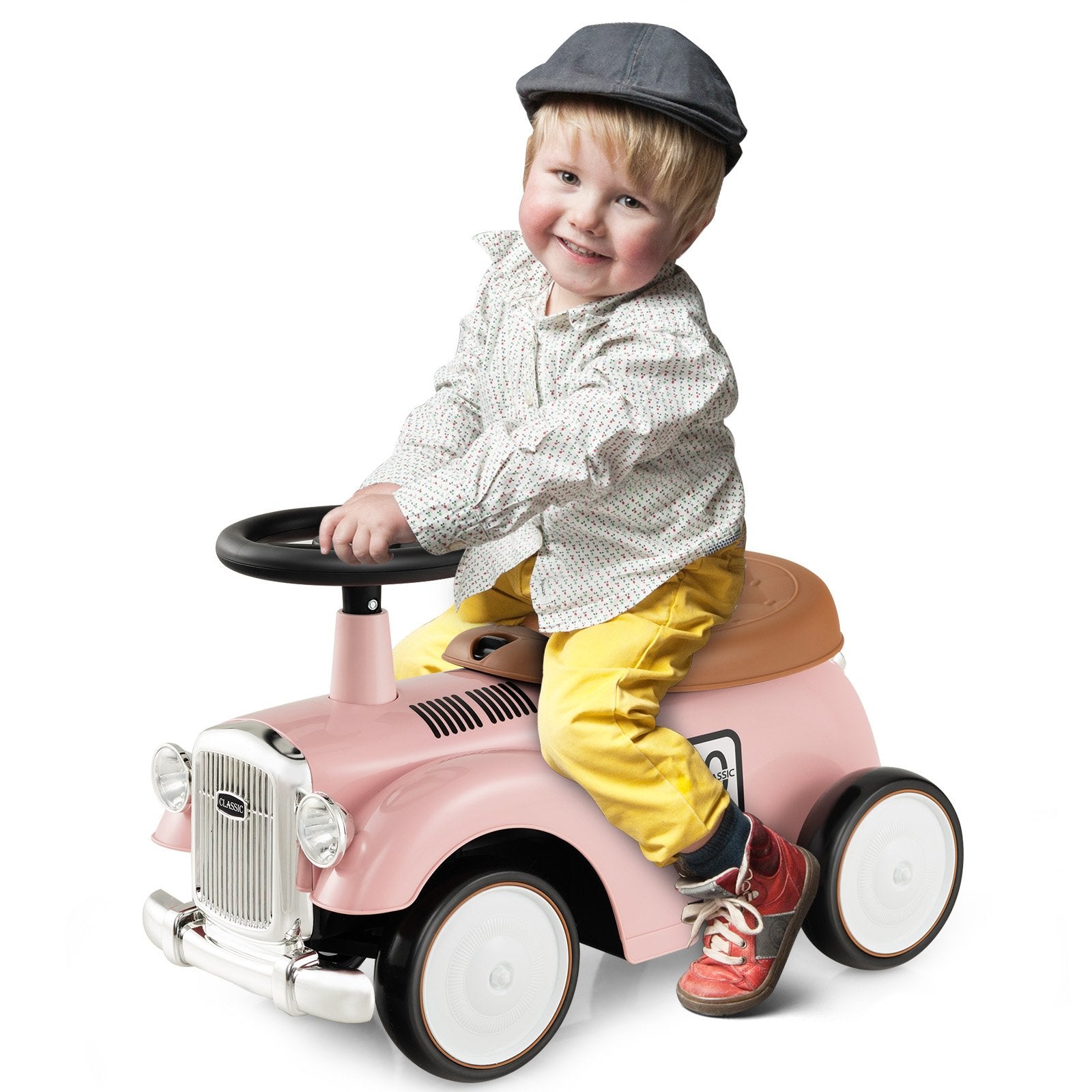 Kids Sit to Stand Vehicle with Working Steering Wheel and Under Seat Storage, Pink Push & Pedal Ride On Toys   at Gallery Canada