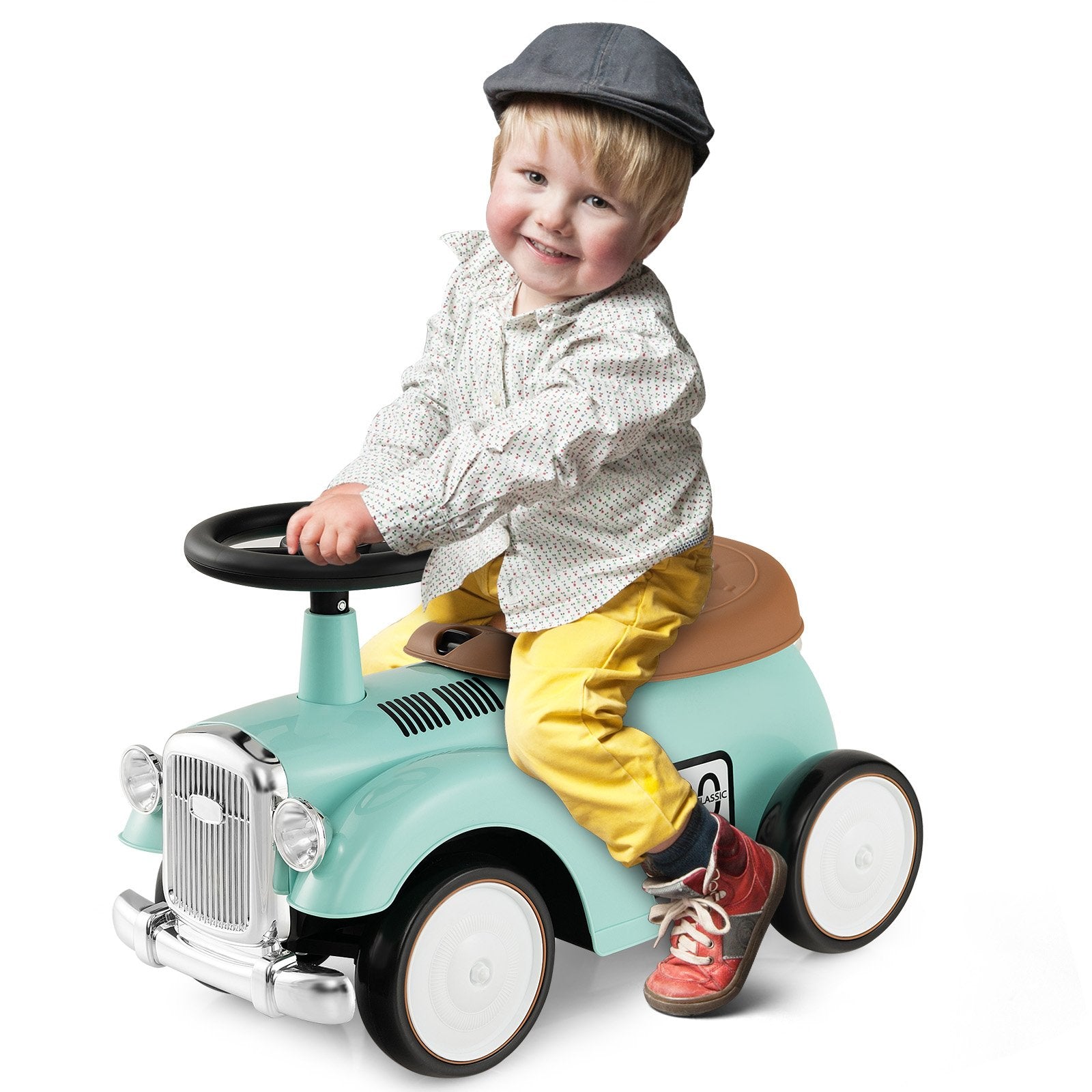 Kids Sit to Stand Vehicle with Working Steering Wheel and Under Seat Storage, Green Push & Pedal Ride On Toys   at Gallery Canada