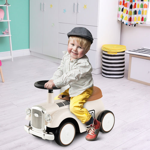 Kids Sit to Stand Vehicle with Working Steering Wheel and Under Seat Storage, White