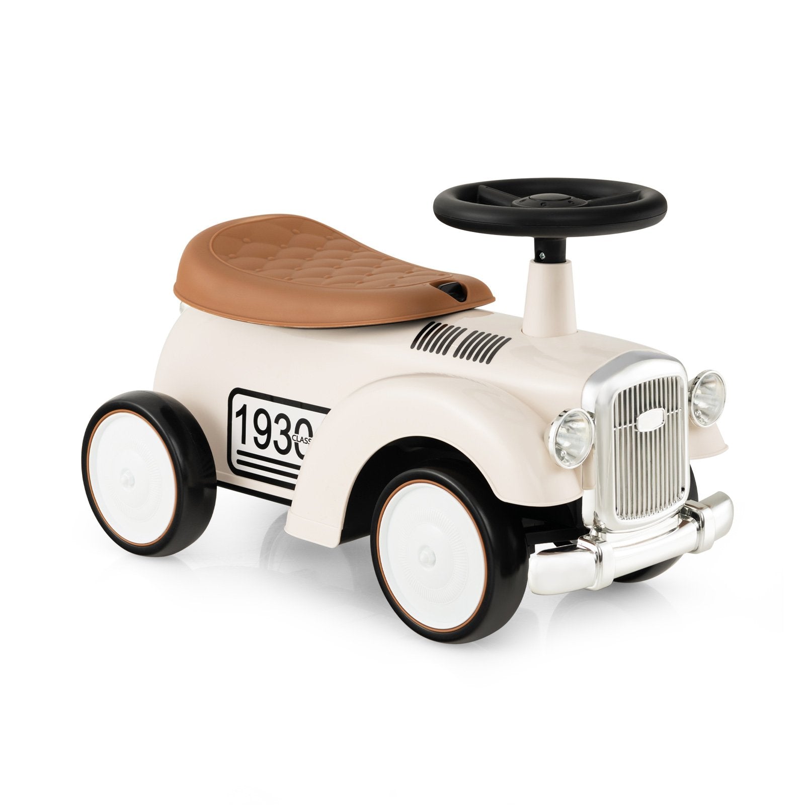 Kids Sit to Stand Vehicle with Working Steering Wheel and Under Seat Storage, White Push & Pedal Ride On Toys   at Gallery Canada