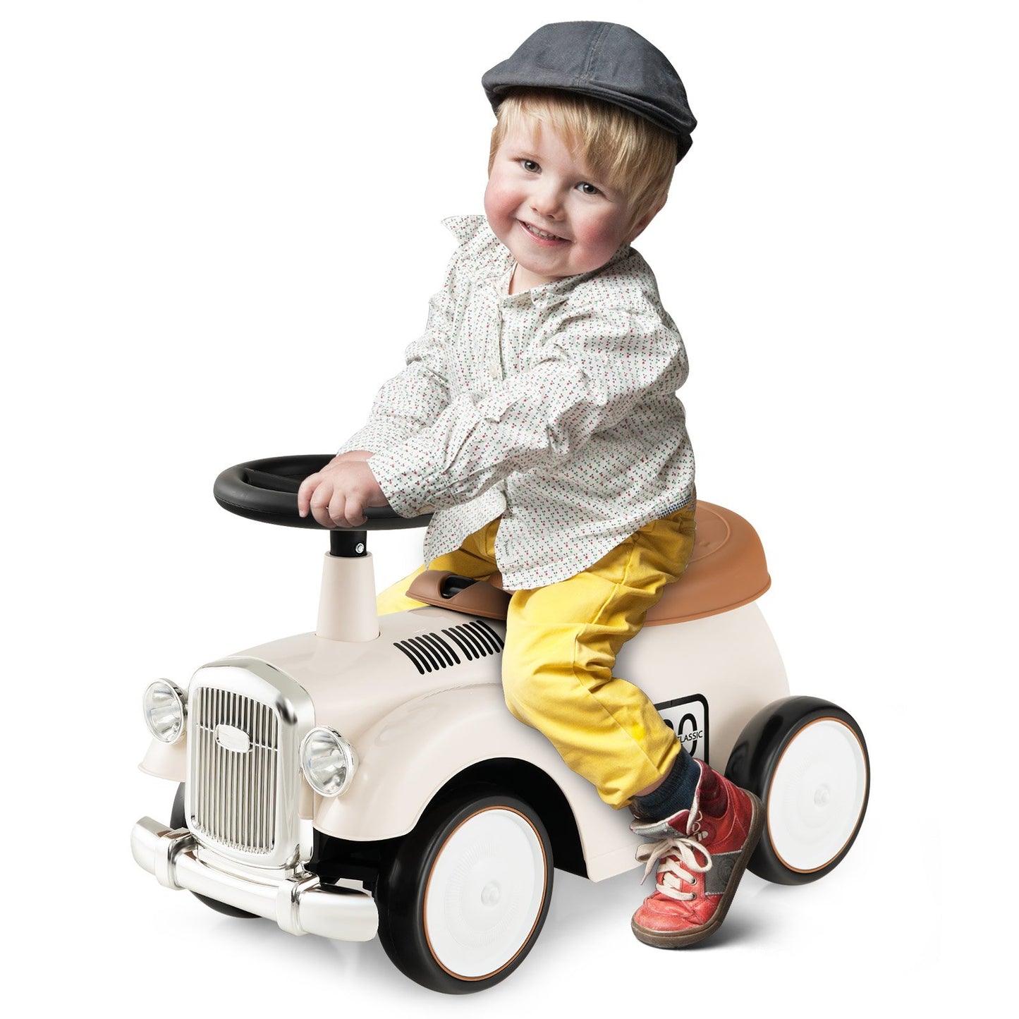 Kids Sit to Stand Vehicle with Working Steering Wheel and Under Seat Storage, White Push & Pedal Ride On Toys   at Gallery Canada