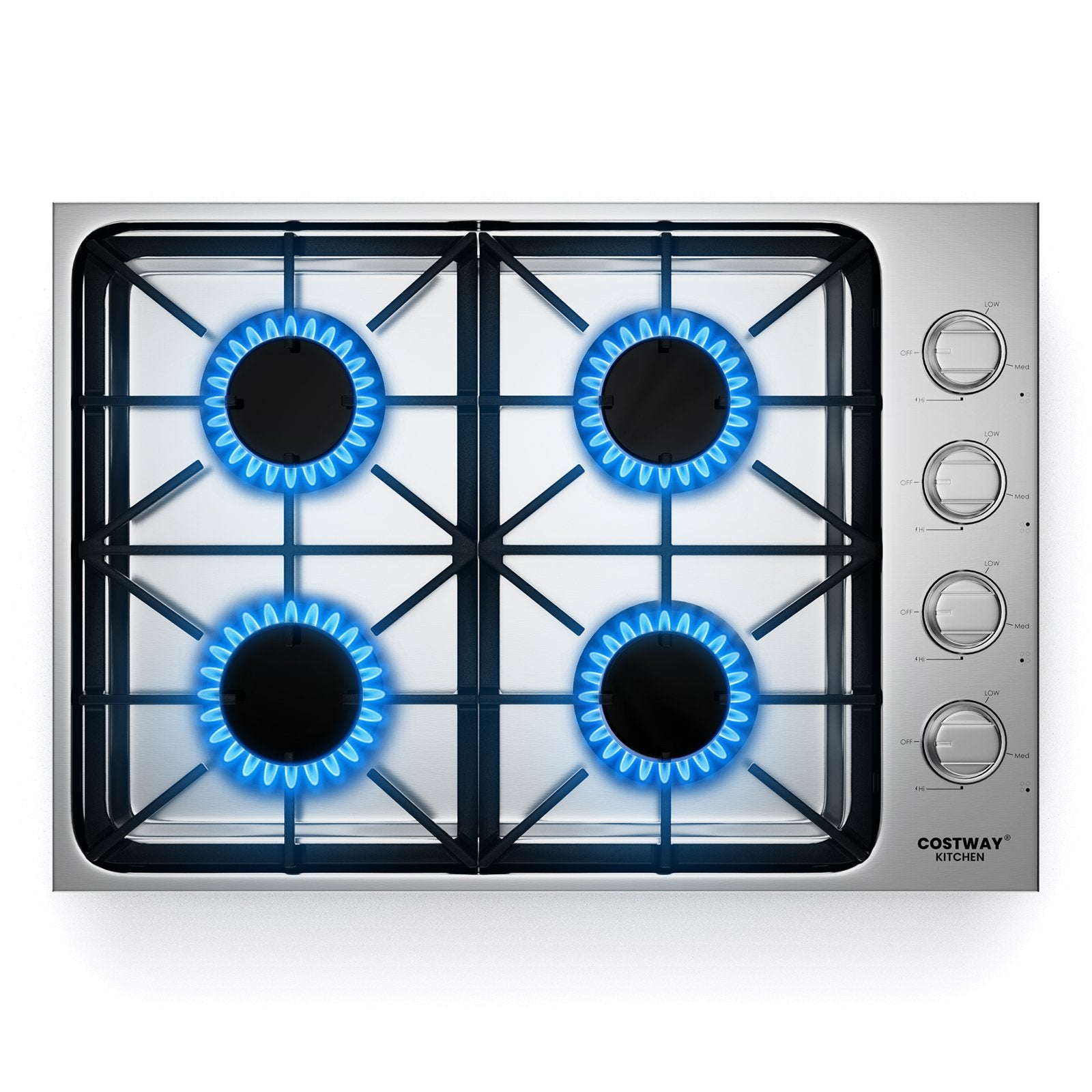 30/36 Inch Gas Cooktop with 4/6 Powerful Burners and ABS Knobs-30 inches, Silver Food Warmers & Burners 30 Inches at Gallery Canada