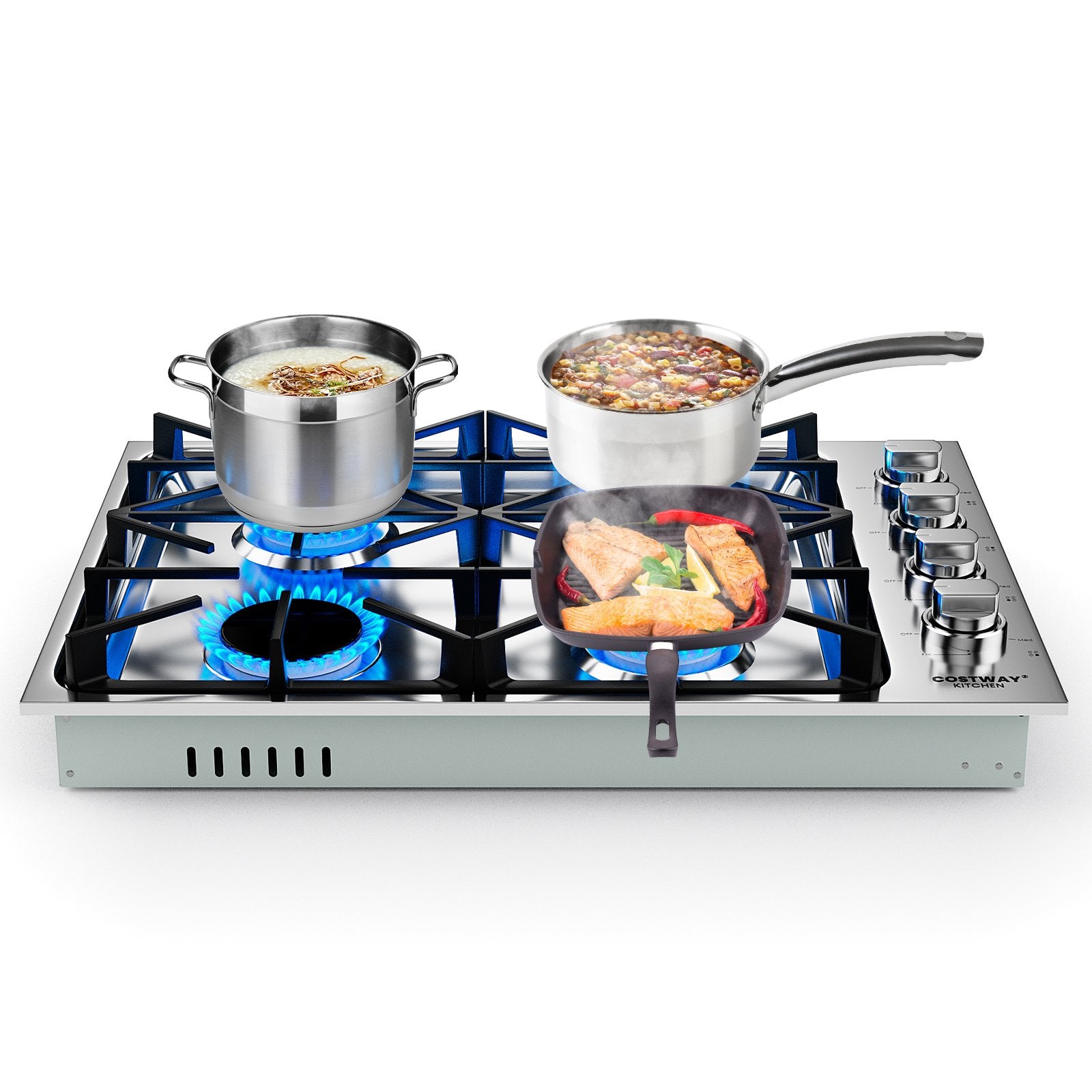 30/36 Inch Gas Cooktop with 4/6 Powerful Burners and ABS Knobs-30 inches, Silver Food Warmers & Burners   at Gallery Canada