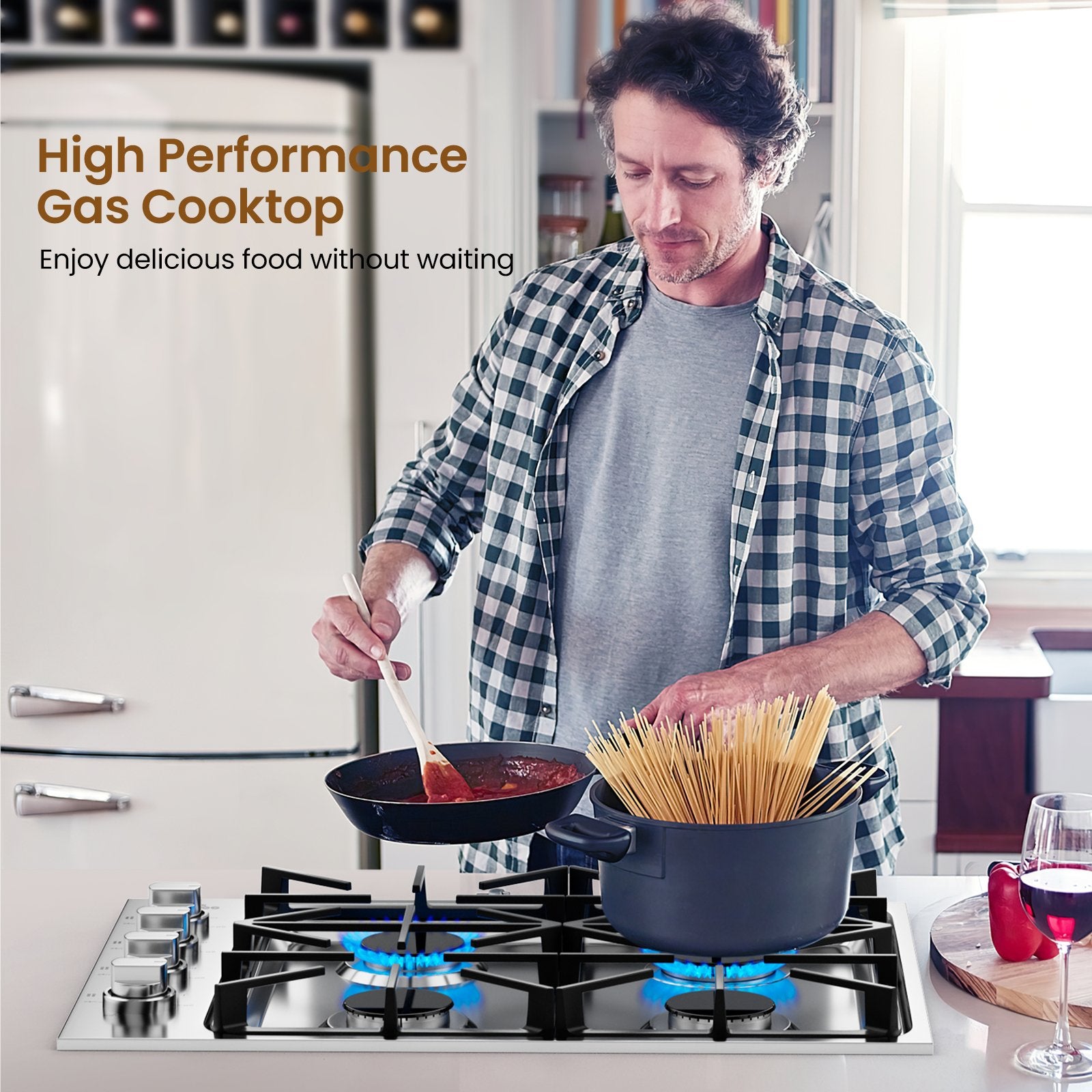 30/36 Inch Gas Cooktop with 4/6 Powerful Burners and ABS Knobs-30 inches, Silver Food Warmers & Burners   at Gallery Canada