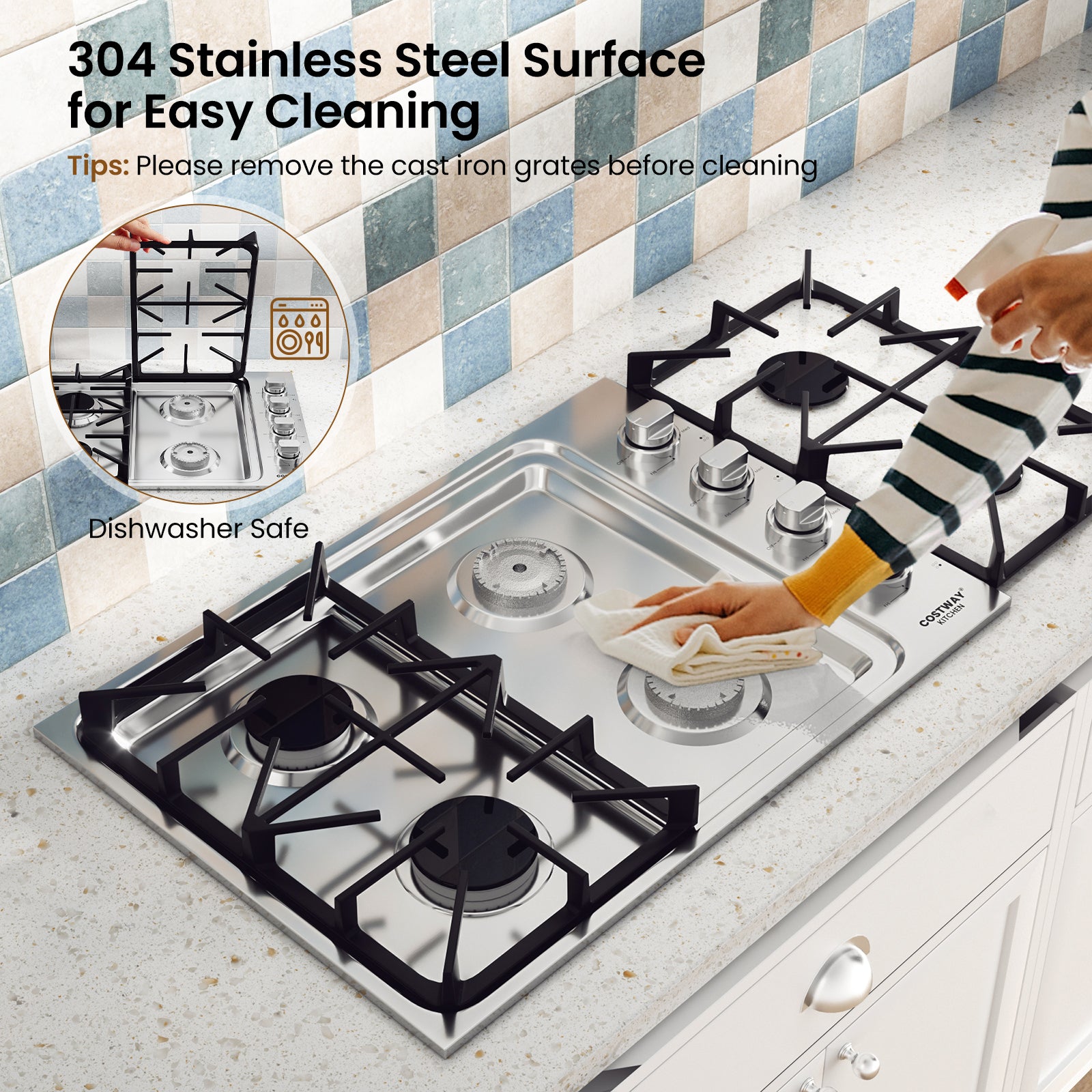 30/36 Inch Gas Cooktop with 4/6 Powerful Burners and ABS Knobs-30 inches, Silver Food Warmers & Burners at Gallery Canada