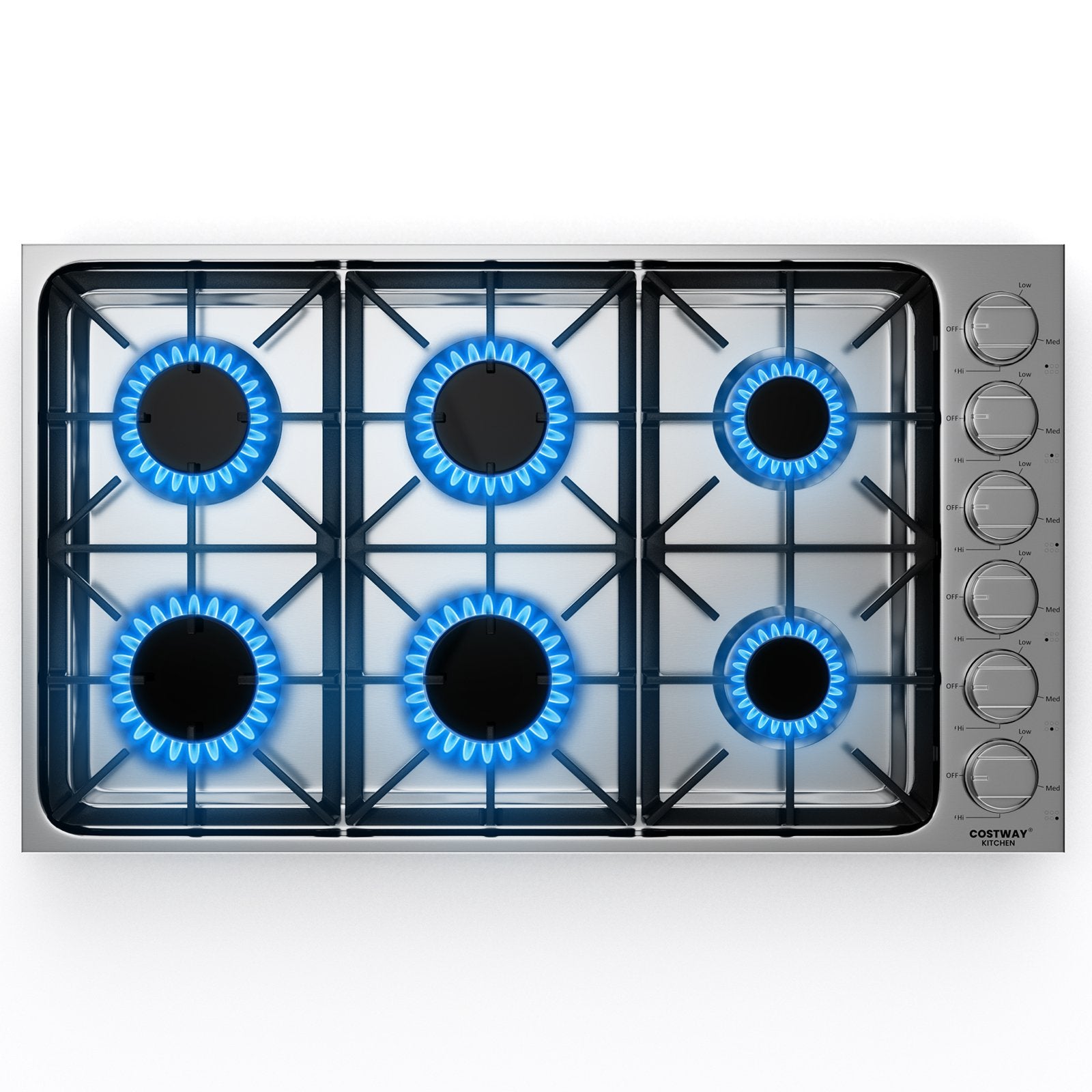 30/36 Inch Gas Cooktop with 4/6 Powerful Burners and ABS Knobs-36 inches, Silver Food Warmers & Burners   at Gallery Canada