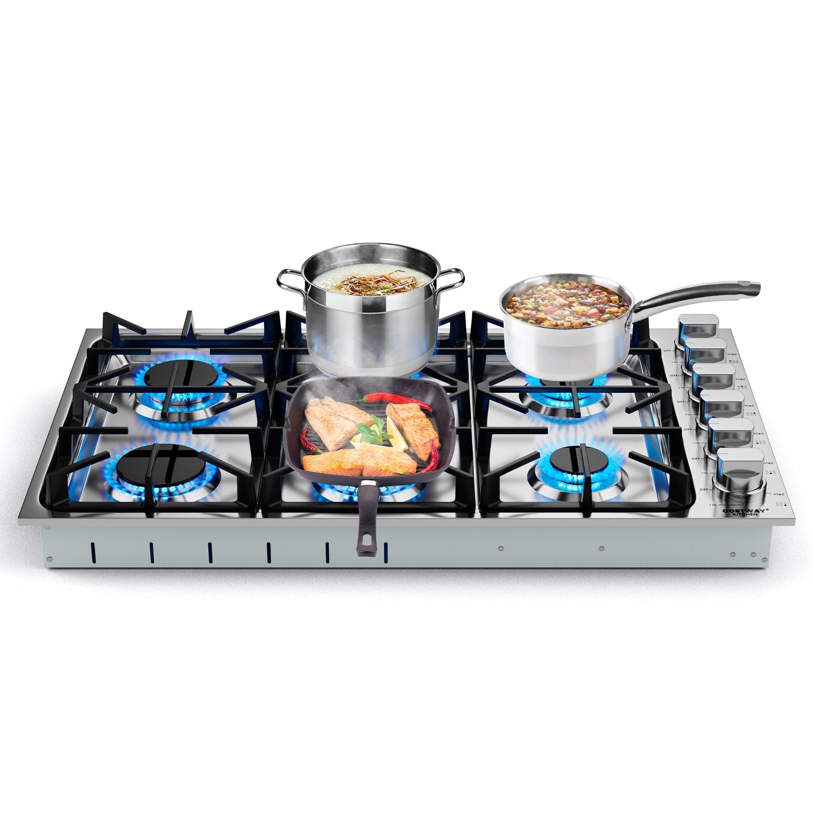 30/36 Inch Gas Cooktop with 4/6 Powerful Burners and ABS Knobs-36 inches, Silver Food Warmers & Burners   at Gallery Canada