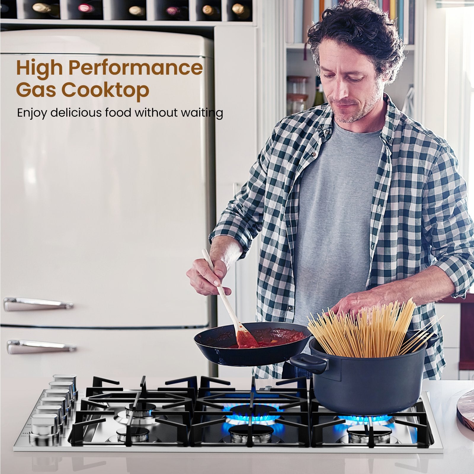 30/36 Inch Gas Cooktop with 4/6 Powerful Burners and ABS Knobs-36 inches, Silver Food Warmers & Burners   at Gallery Canada