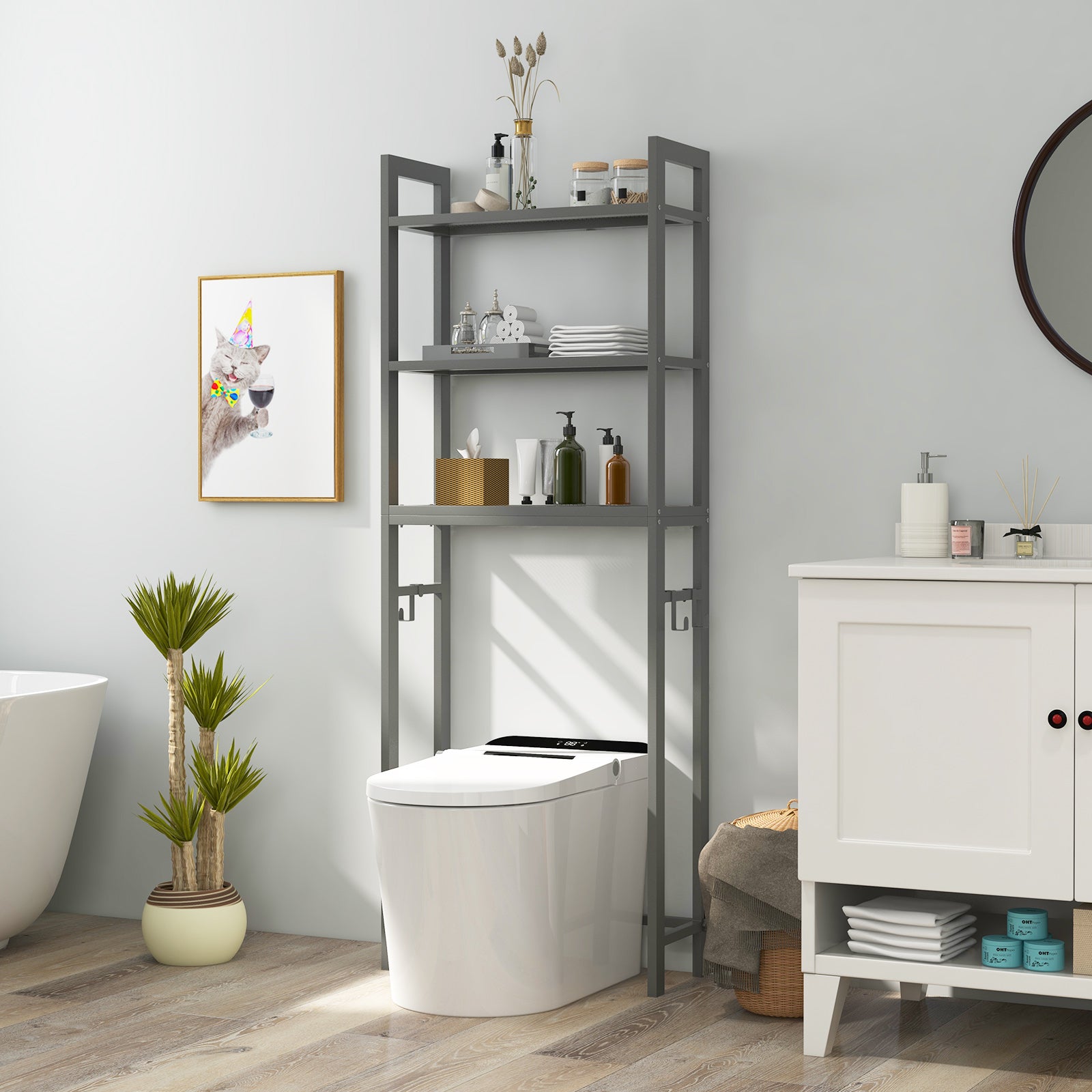 Over-The-Toilet Storage Shelf Space Saving Metal Bathroom Organizer Hooks, Gray Bathroom Etagere at Gallery Canada