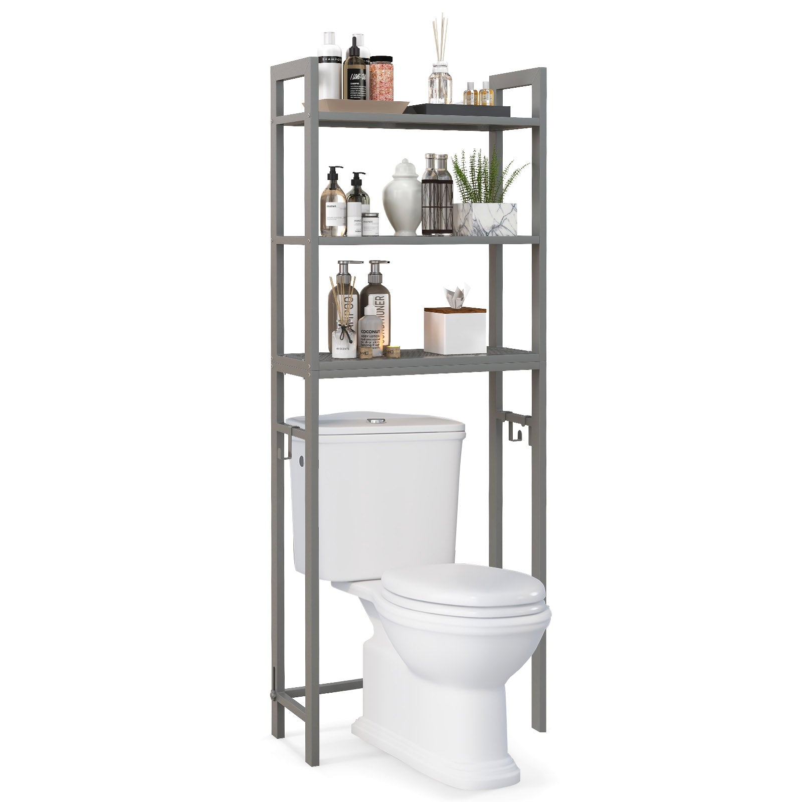 Over-The-Toilet Storage Shelf Space Saving Metal Bathroom Organizer Hooks, Gray Bathroom Etagere at Gallery Canada