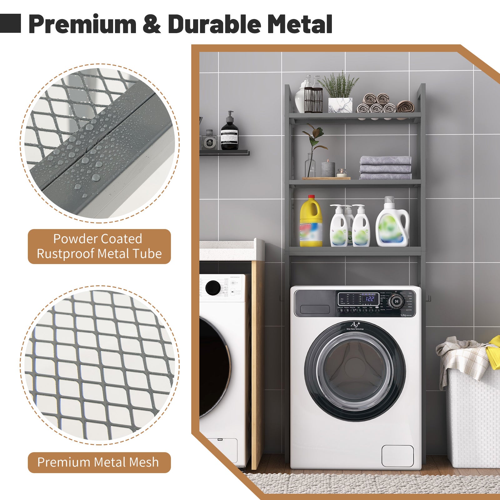 Over-The-Toilet Storage Shelf Space Saving Metal Bathroom Organizer Hooks, Gray Bathroom Etagere at Gallery Canada