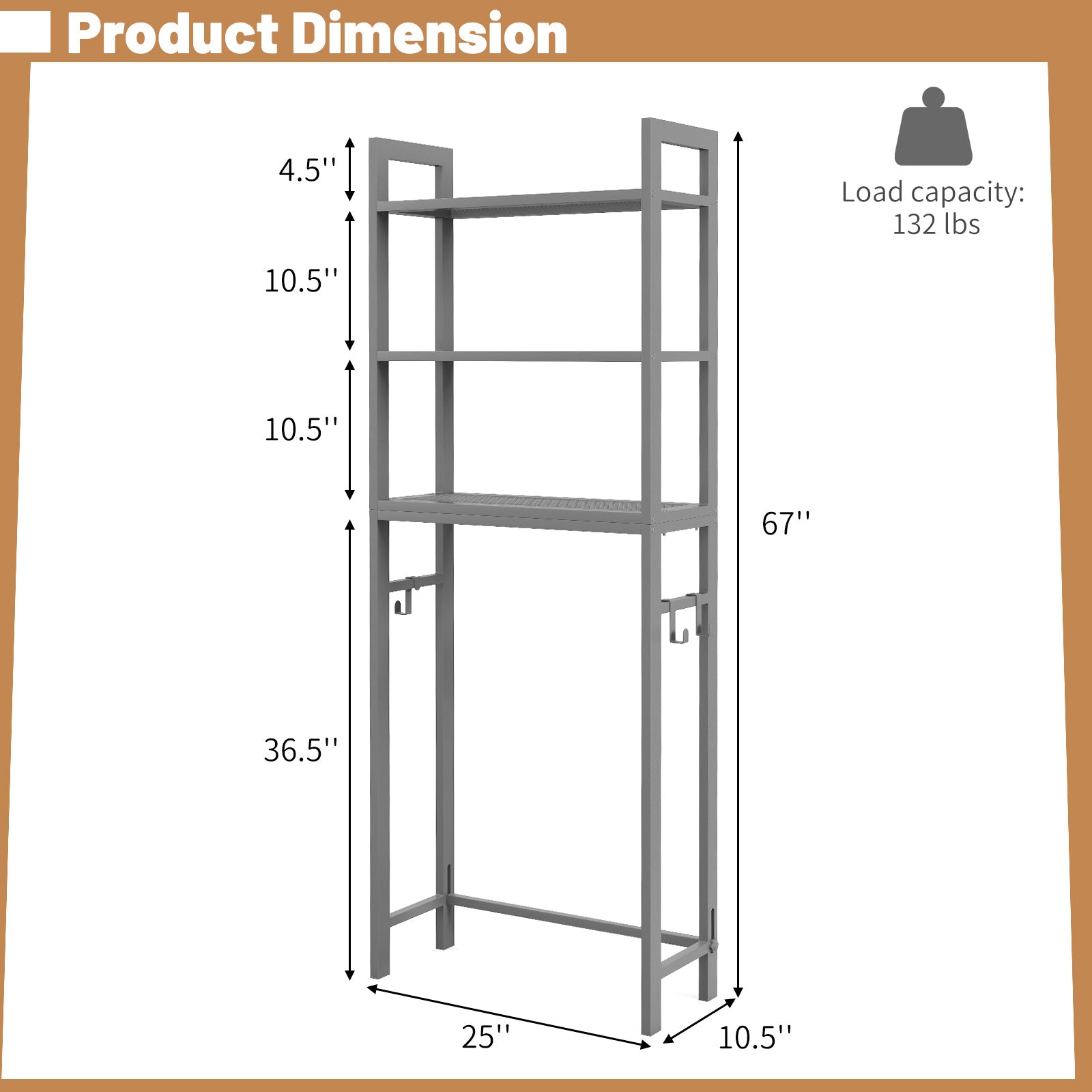 Over-The-Toilet Storage Shelf Space Saving Metal Bathroom Organizer Hooks, Gray Bathroom Etagere at Gallery Canada