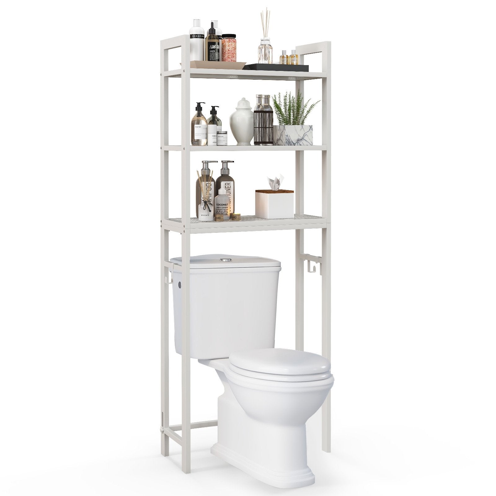 Over-The-Toilet Storage Shelf Space Saving Metal Bathroom Organizer Hooks, White Bathroom Etagere   at Gallery Canada