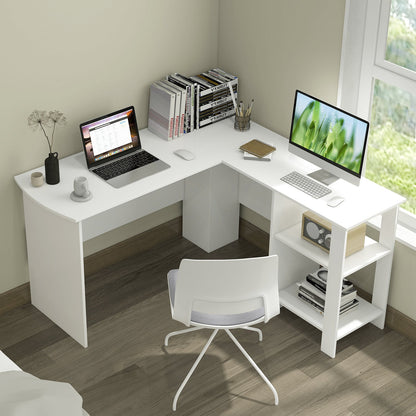 Large Modern L-shaped Computer Desk with 2 Cable Holes and 2 Storage Shelves, White - Gallery Canada