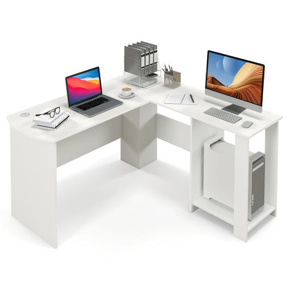 Large Modern L-shaped Computer Desk with 2 Cable Holes and 2 Storage Shelves, White - Gallery Canada