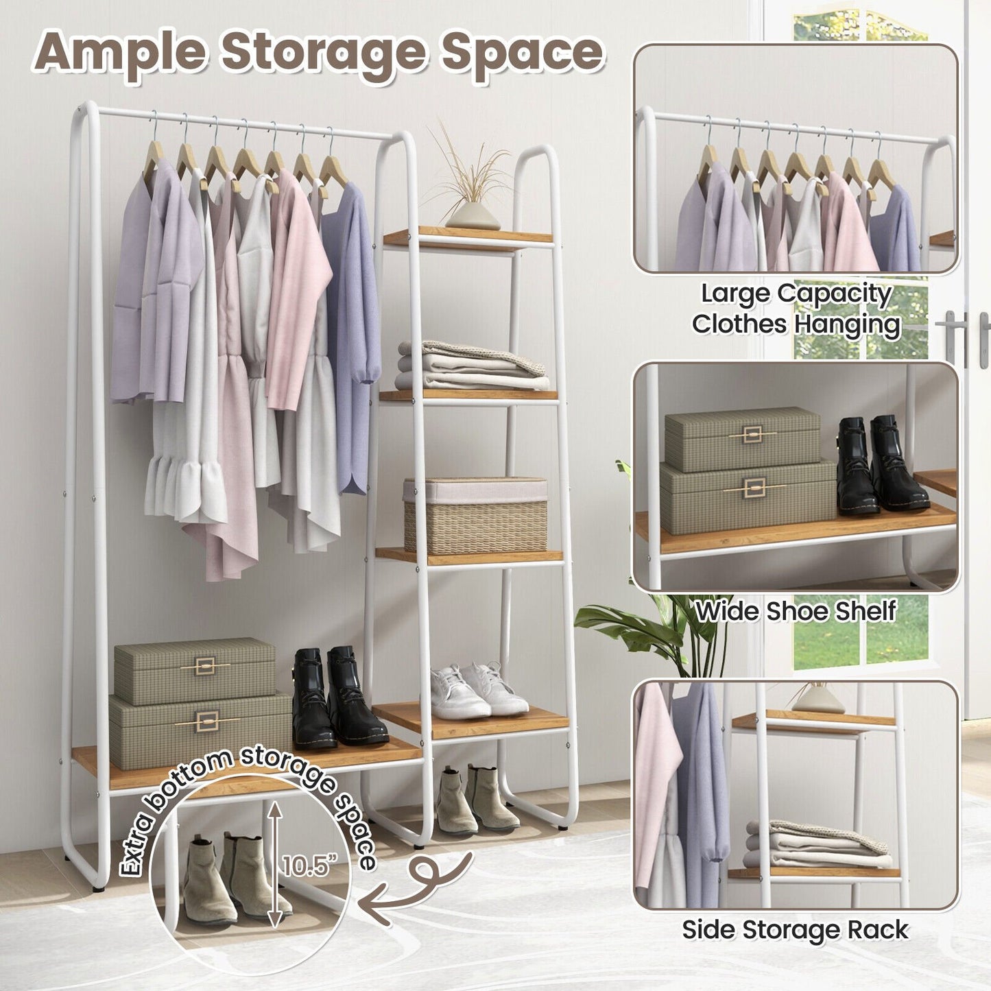 Clothes Rack Free Standing Storage Tower with Metal Frame, Natural - Gallery Canada