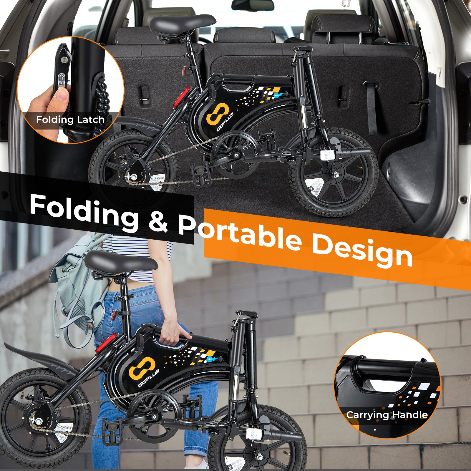Electric Bike for Adults Folding Electric Bicycle with 350W Motor and 36V Battery, Black Exercise Machines at Gallery Canada
