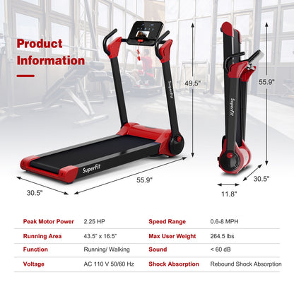 2.25 HP Electric Motorized Folding Running Treadmill Machine with LED Display, Red Treadmills   at Gallery Canada