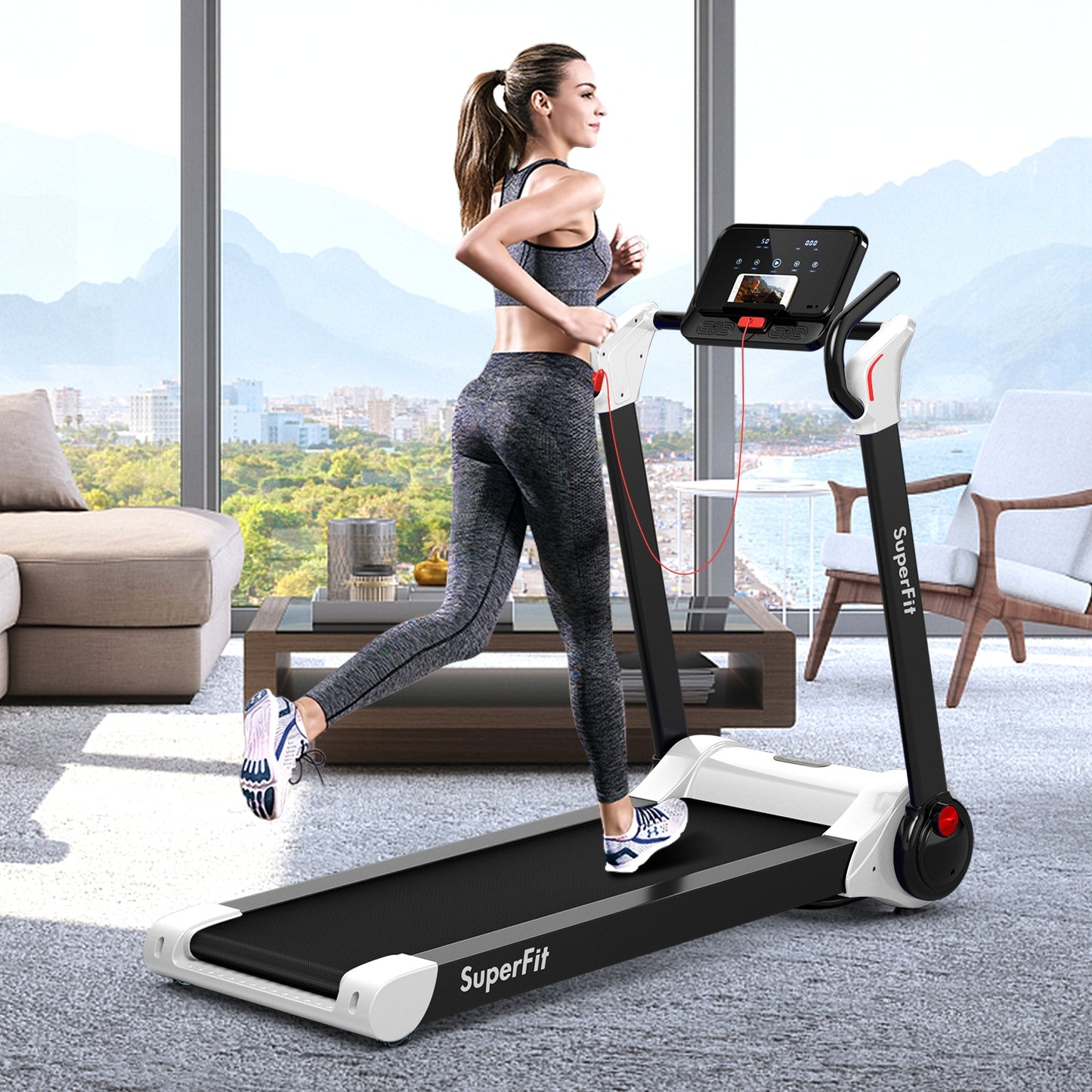 2.25 HP Electric Motorized Folding Running Treadmill Machine with LED Display, White Treadmills   at Gallery Canada