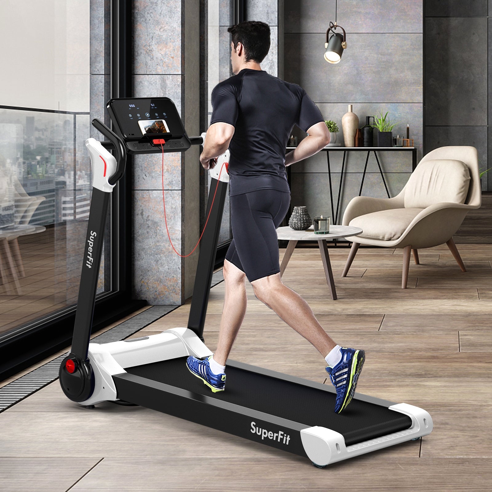 2.25 HP Electric Motorized Folding Running Treadmill Machine with LED Display, White Treadmills   at Gallery Canada