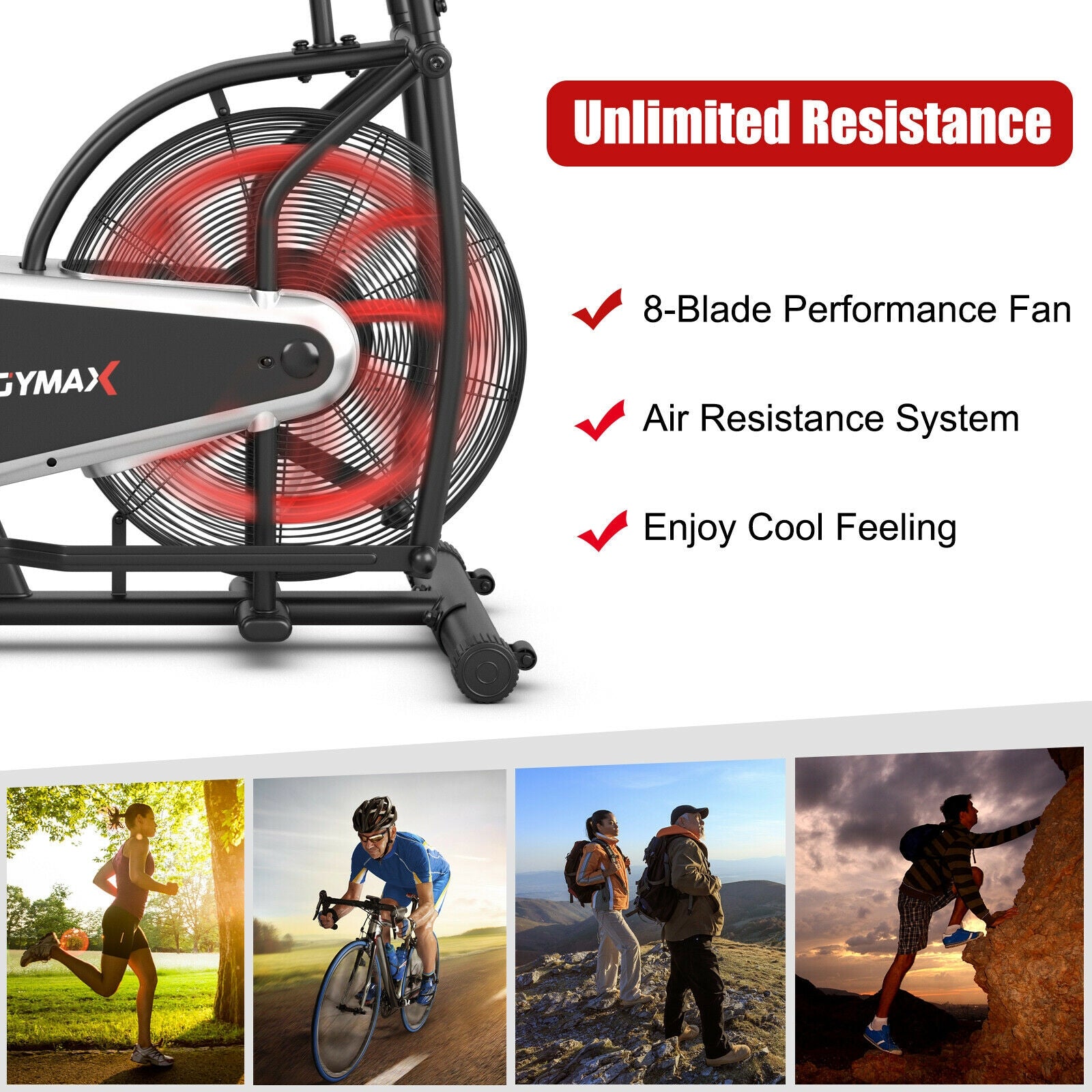 Upright Air Bike Fan Exercise Bike with Display Unlimite Resistance and Adjustable Seat, Black Exercise Bikes at Gallery Canada