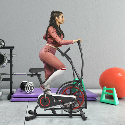Upright Air Bike Fan Exercise Bike with Display Unlimite Resistance and Adjustable Seat, Black