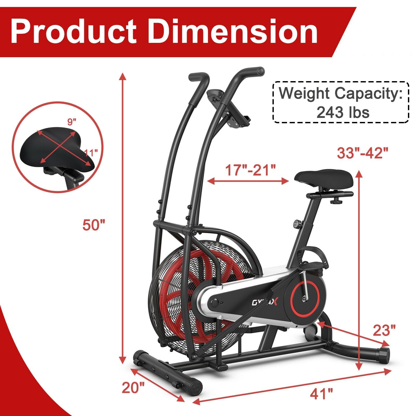 Upright Air Bike Fan Exercise Bike with Display Unlimite Resistance and Adjustable Seat, Black Exercise Bikes at Gallery Canada