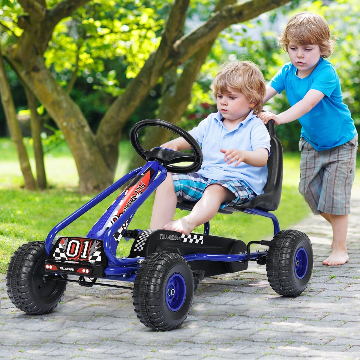 4 Wheel Pedal Powered Ride On with Adjustable Seat, Blue Powered Ride On Toys   at Gallery Canada