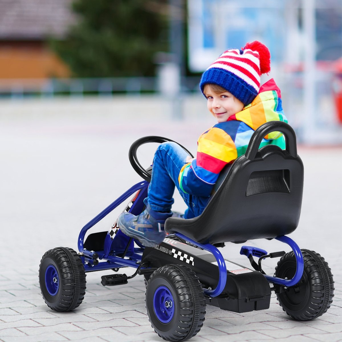 4 Wheel Pedal Powered Ride On with Adjustable Seat, Blue Powered Ride On Toys   at Gallery Canada