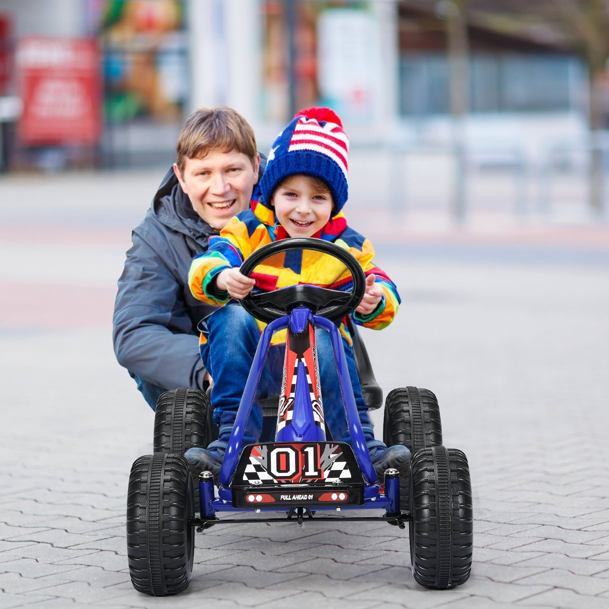 4 Wheel Pedal Powered Ride On with Adjustable Seat, Blue - Gallery Canada