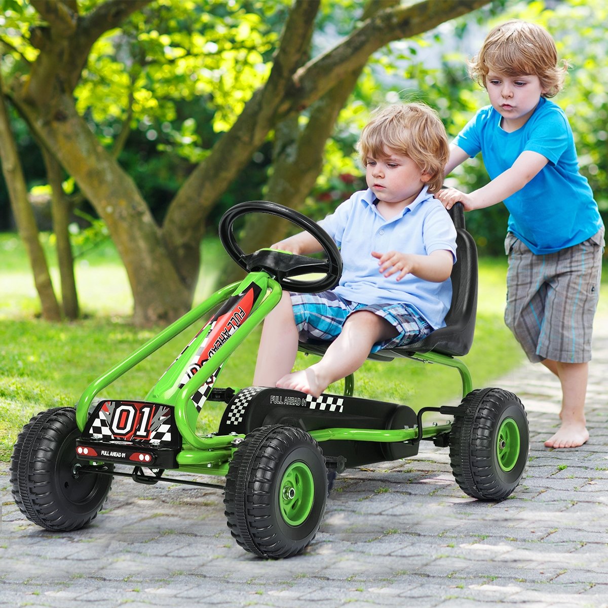 4 Wheel Pedal Powered Ride On with Adjustable Seat, Green Powered Ride On Toys   at Gallery Canada