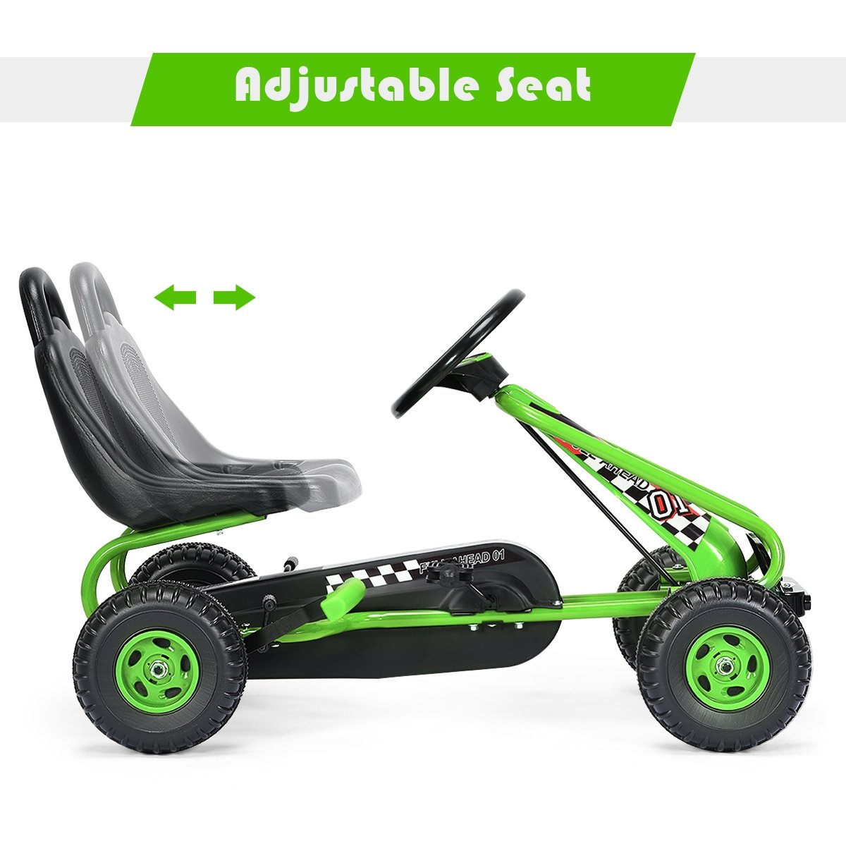 4 Wheel Pedal Powered Ride On with Adjustable Seat, Green - Gallery Canada