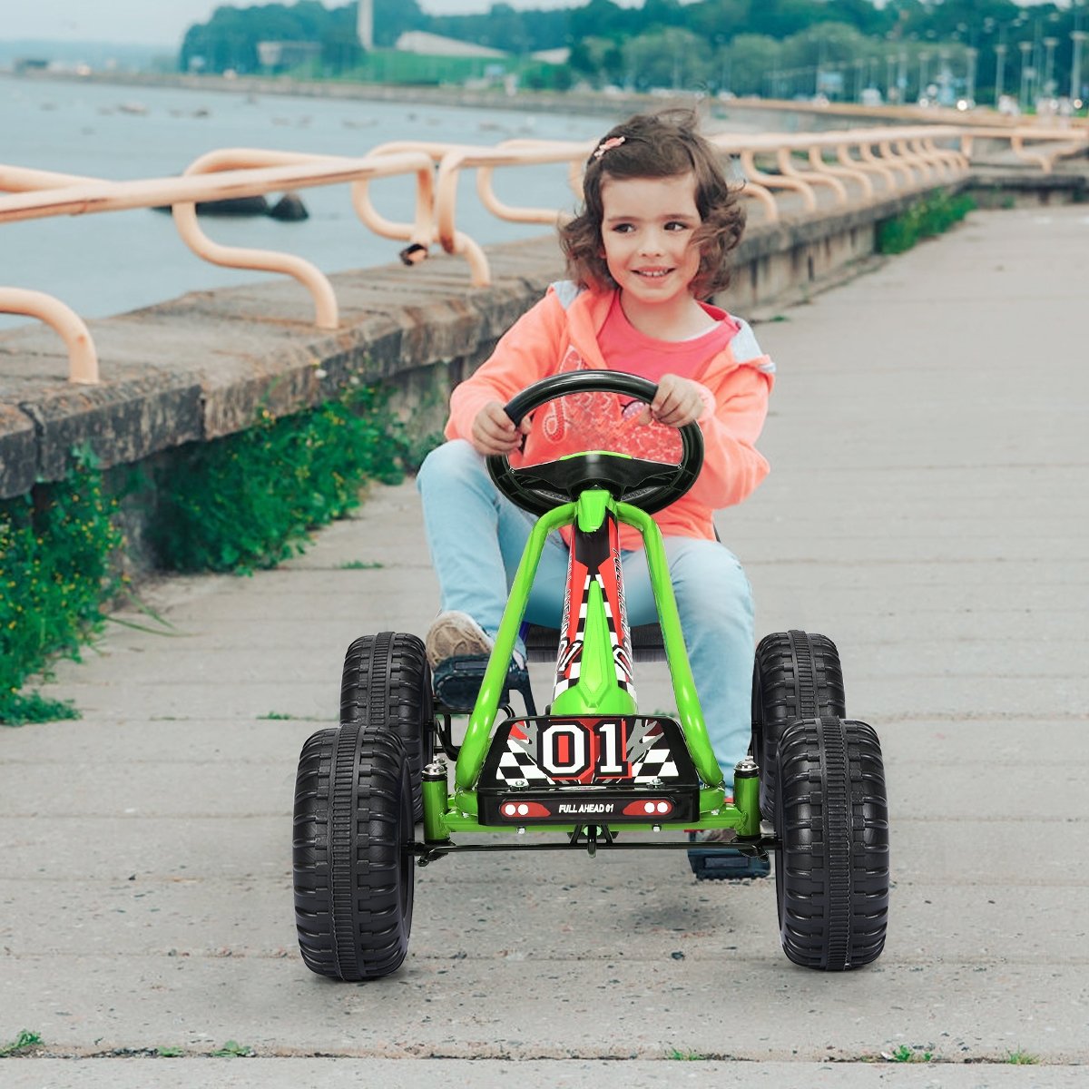 4 Wheel Pedal Powered Ride On with Adjustable Seat, Green - Gallery Canada