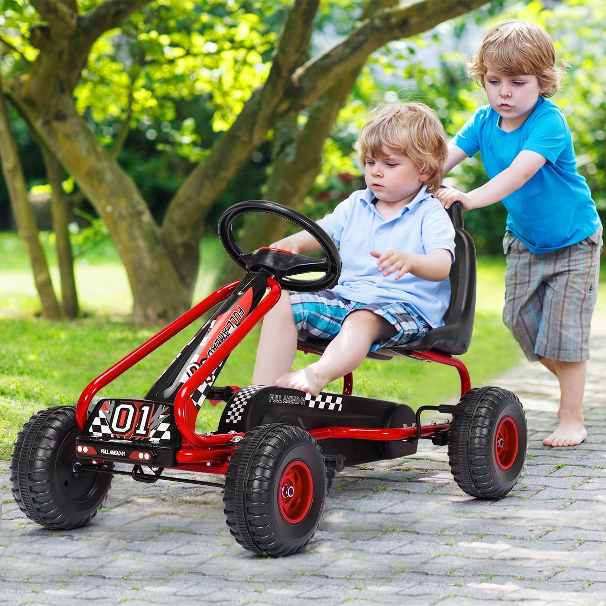 4 Wheel Pedal Powered Ride On with Adjustable Seat, Red Powered Ride On Toys   at Gallery Canada