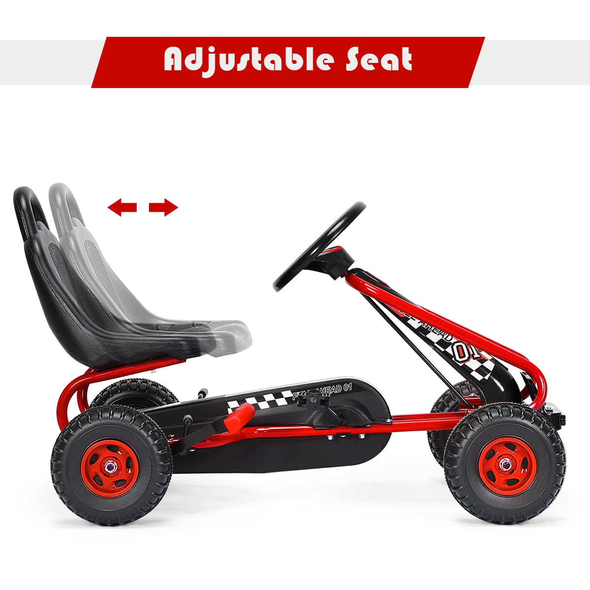 4 Wheel Pedal Powered Ride On with Adjustable Seat, Red Powered Ride On Toys at Gallery Canada