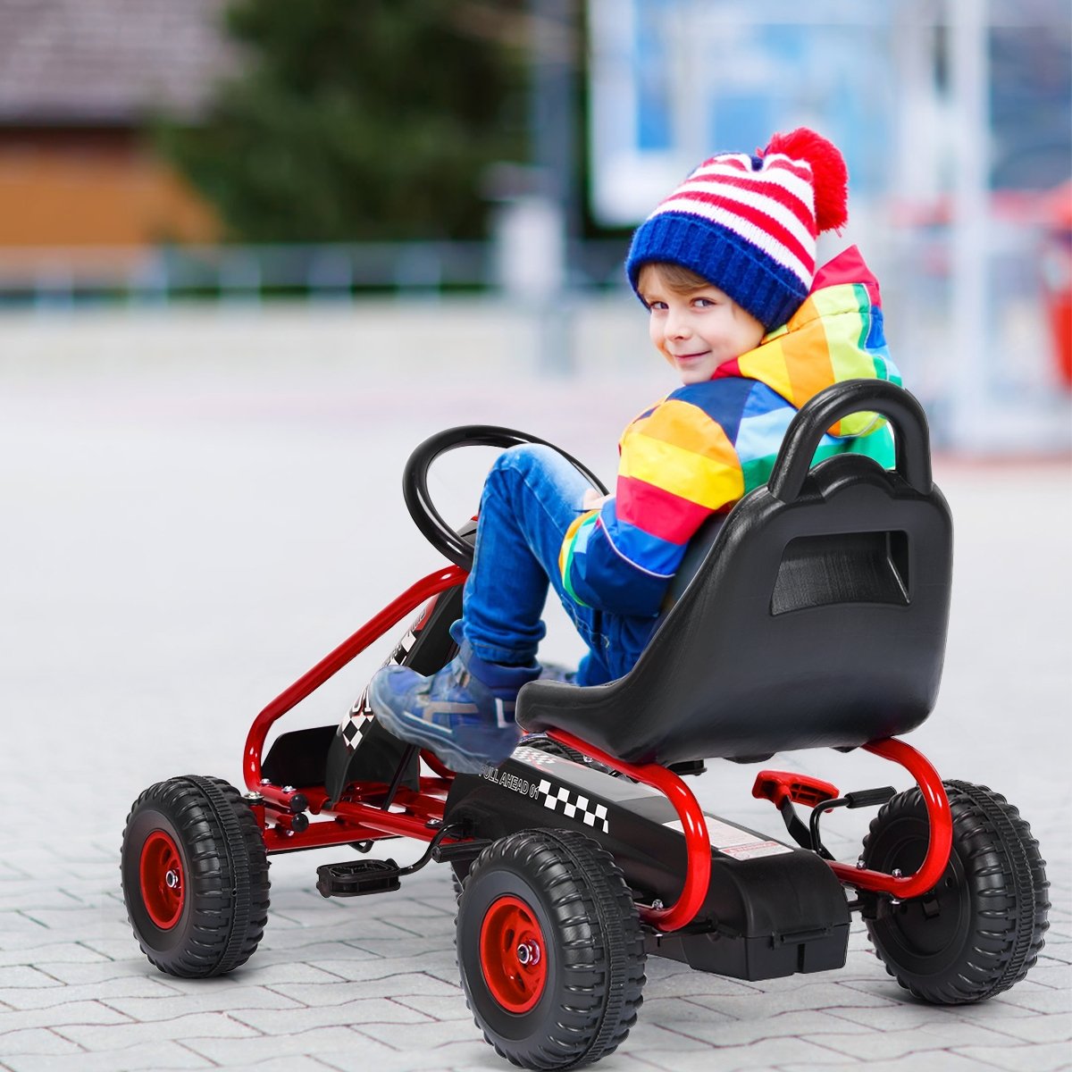 4 Wheel Pedal Powered Ride On with Adjustable Seat, Red Powered Ride On Toys   at Gallery Canada