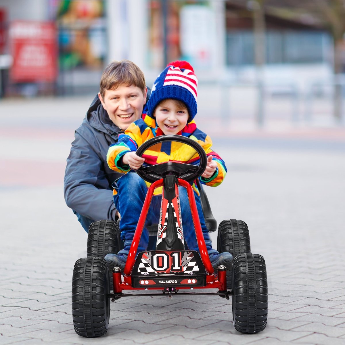 4 Wheel Pedal Powered Ride On with Adjustable Seat, Red Powered Ride On Toys   at Gallery Canada