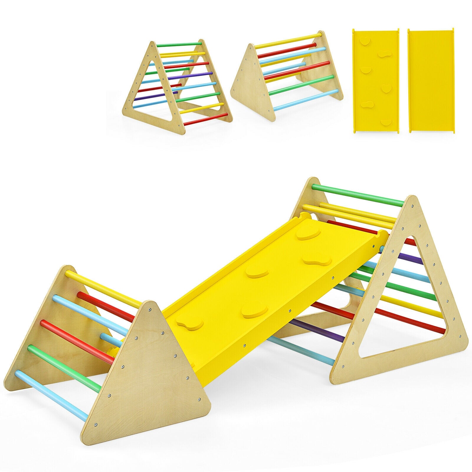 3 in 1 Wooden Set of 2 Triangle Climber with Ramp for Slid, Multicolor Climbers & Slides at Gallery Canada