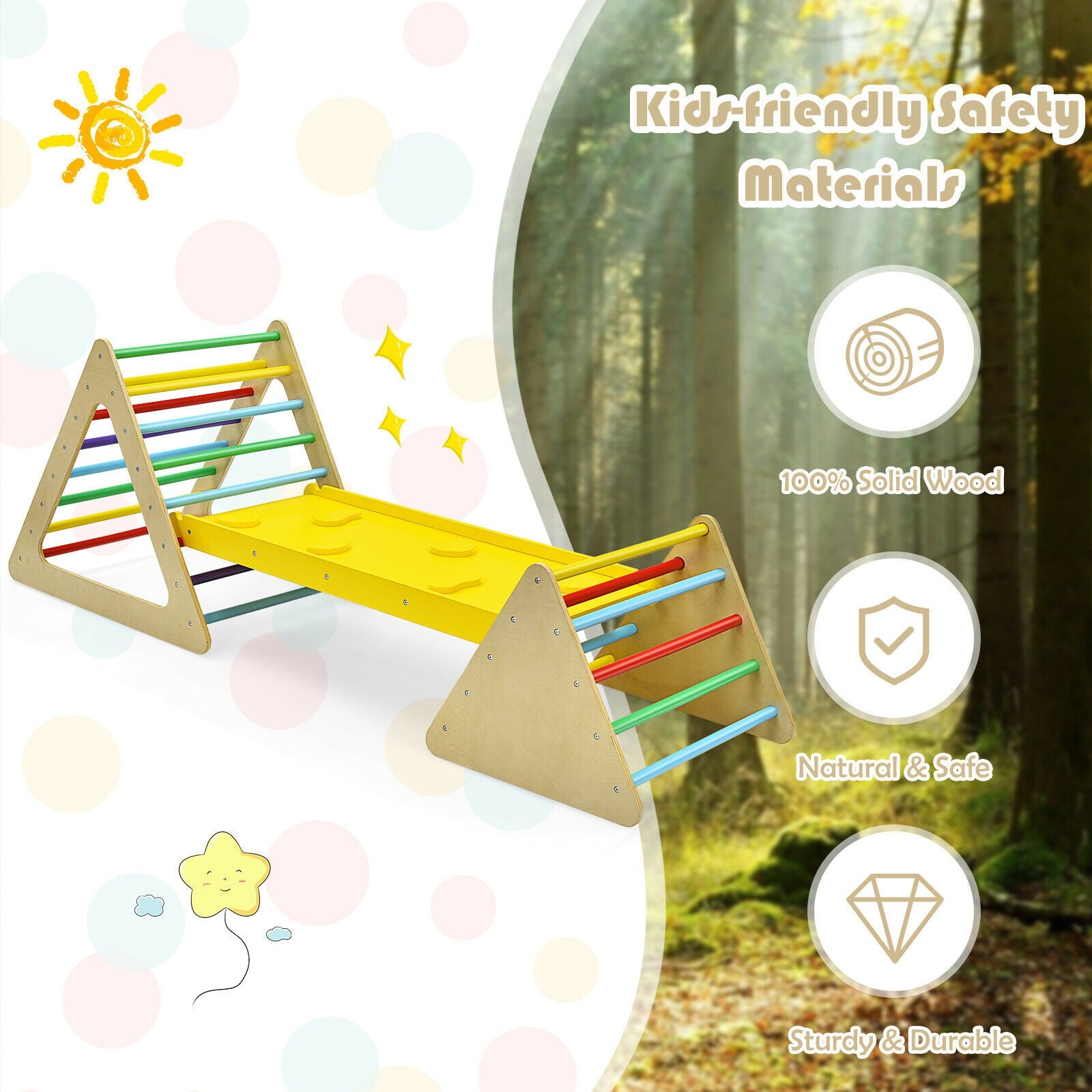 3 in 1 Wooden Set of 2 Triangle Climber with Ramp for Slid, Multicolor Climbers & Slides at Gallery Canada