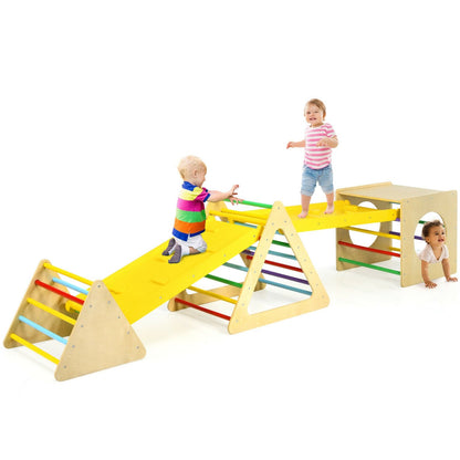 5 in 1 Kids Triangle Climber Play Gym Set with 2 Ramps, Natural Climbers & Slides   at Gallery Canada