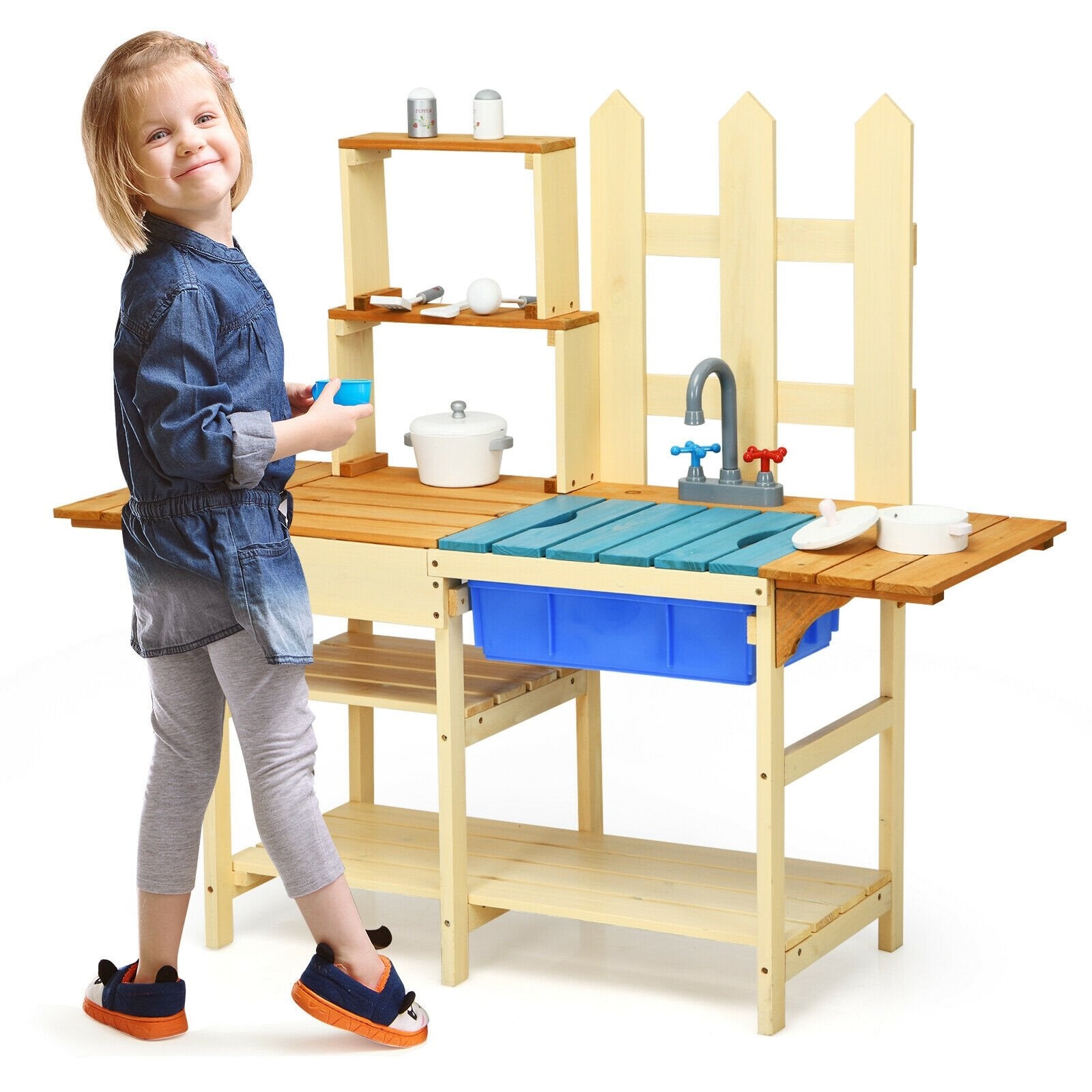 Kid's Outdoor Wooden Pretend Cook Kitchen Playset Toy, Natural Play Kitchen Sets   at Gallery Canada