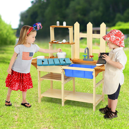 Kid's Outdoor Wooden Pretend Cook Kitchen Playset Toy, Natural Play Kitchen Sets   at Gallery Canada