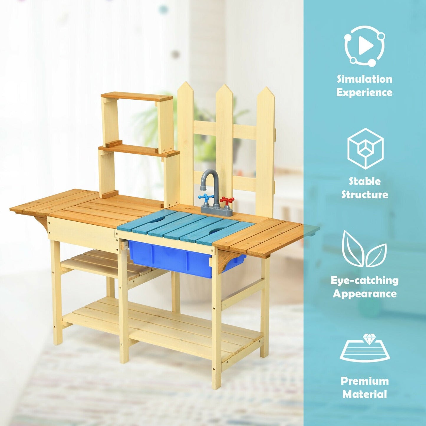 Kid's Outdoor Wooden Pretend Cook Kitchen Playset Toy, Natural Play Kitchen Sets   at Gallery Canada