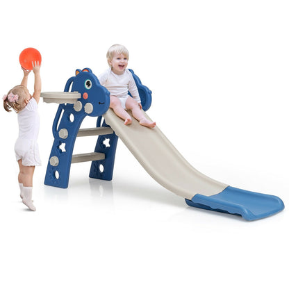 3-in-1 Kids Slide Baby Play Climber Slide Set with Basketball Hoop , Blue - Gallery Canada