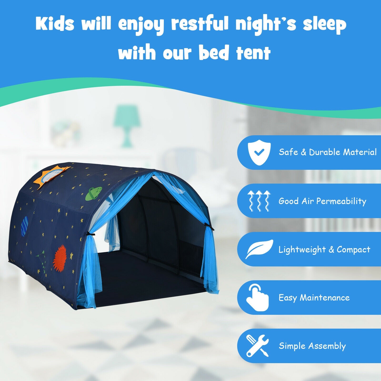 Kids Galaxy Starry Sky Dream Portable Play Tent with Double Net Curtain, Blue Play Tents & Playhouse at Gallery Canada
