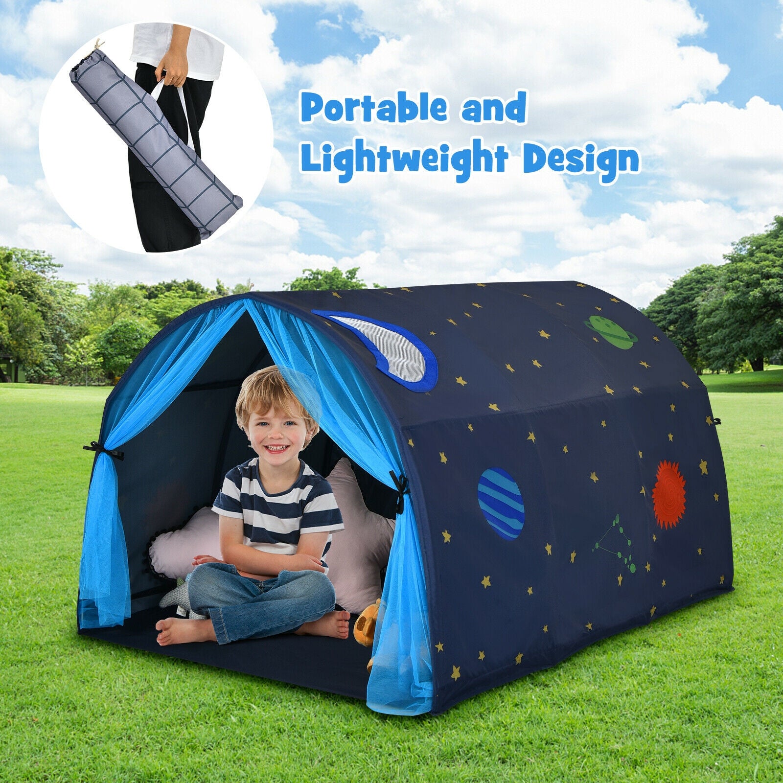 Kids Galaxy Starry Sky Dream Portable Play Tent with Double Net Curtain, Blue Play Tents & Playhouse at Gallery Canada