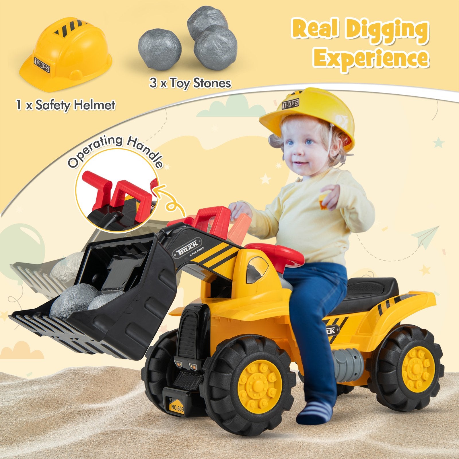 6V Electric Kids Ride On Bulldozer Pretend Play Truck Toy with Adjustable Bucket, Yellow Powered Ride On Toys   at Gallery Canada