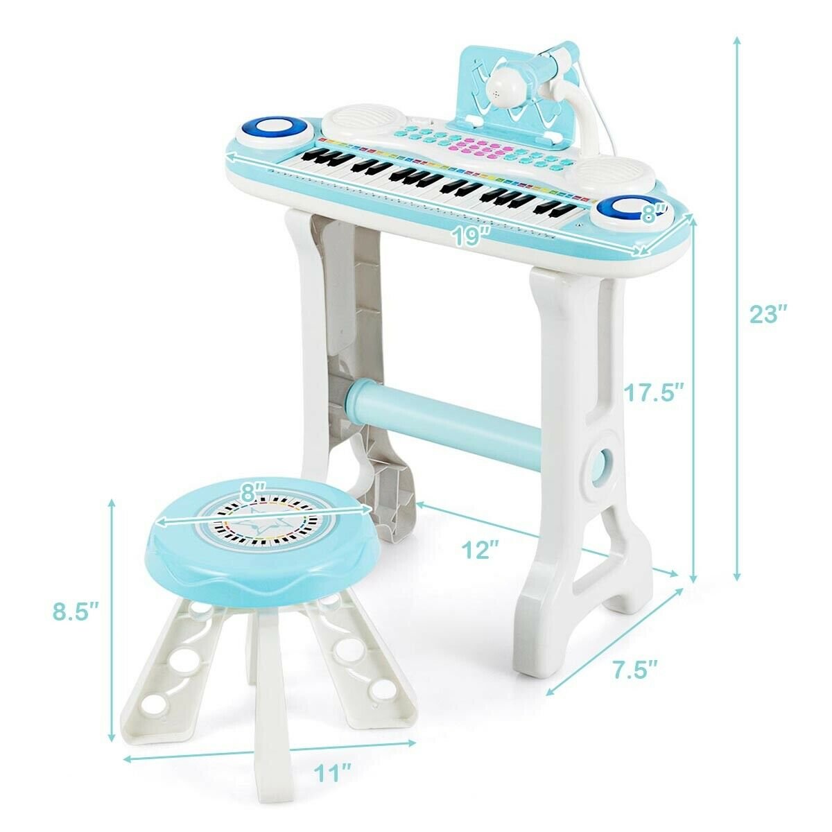 37-key Kids Electronic Piano Keyboard Playset, Blue Musical Toys   at Gallery Canada