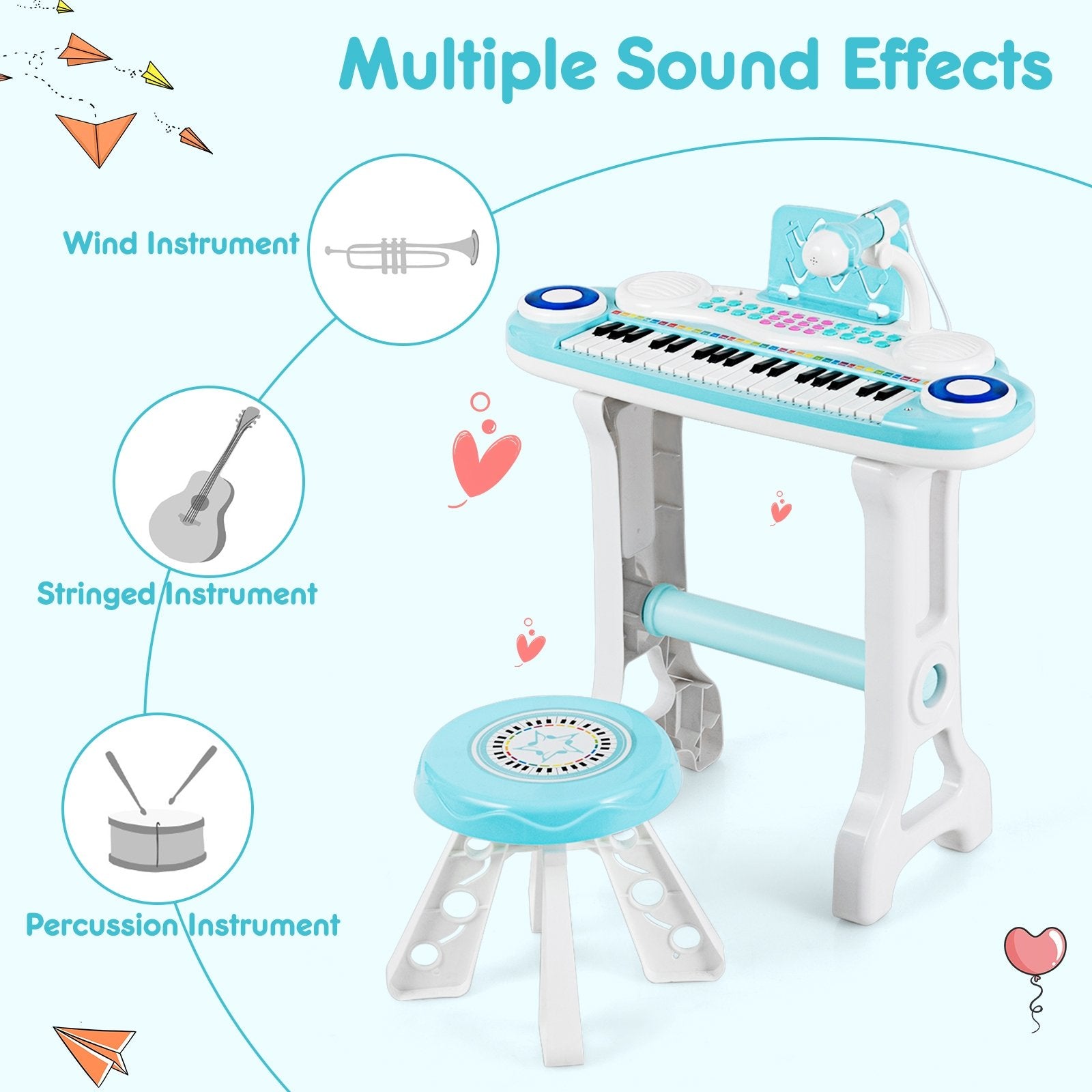 37-key Kids Electronic Piano Keyboard Playset, Blue Musical Toys   at Gallery Canada